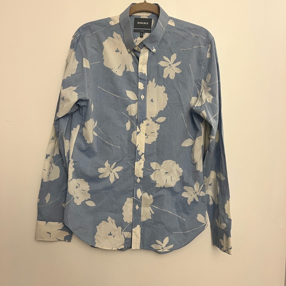 Bonobos Blue and Cream Floral Blouse